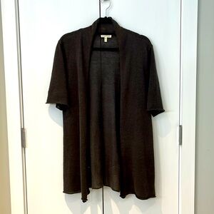 Eileen Fisher chocolate brown 100% linen open cardigan